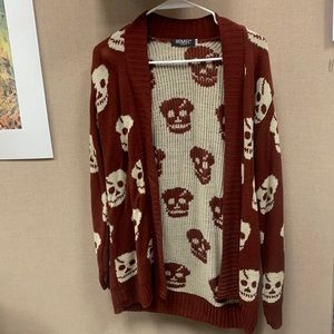 Rebel London Maroon and light khaki skull cardigan S/M